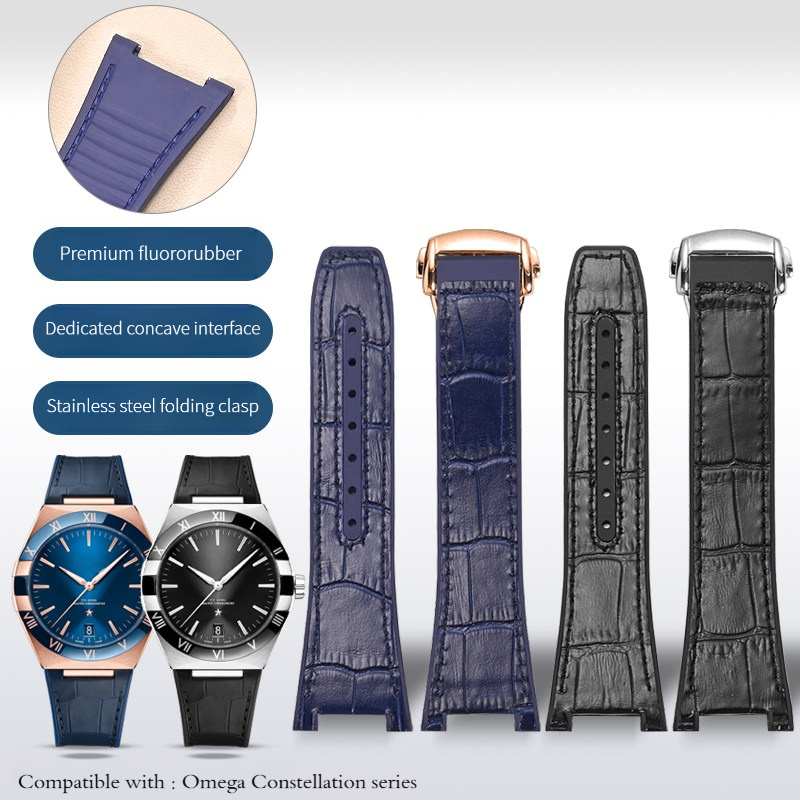 Omega Watch Constellation - حزام ساعة من الجلد البقري الأصلي