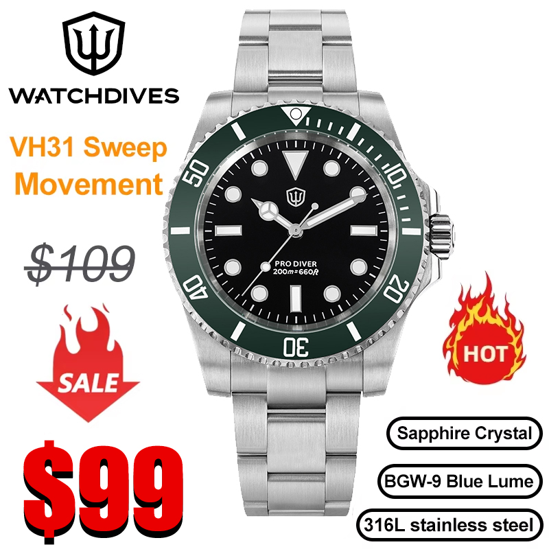 Luxury Watch With Green Dial - ساعة واتشدايفز WD1680Q V2 بقرص أخضر،