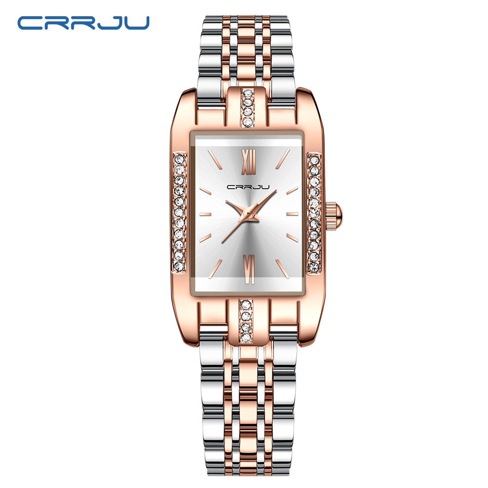 Luxury Watch Female - CRRJU ساعة مربعة فاخرة للمرأة مقاوم